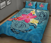 Hawaii Plumeria Deep Sea Circle Turtle Quilt Bed Set - Polynesian Pride
