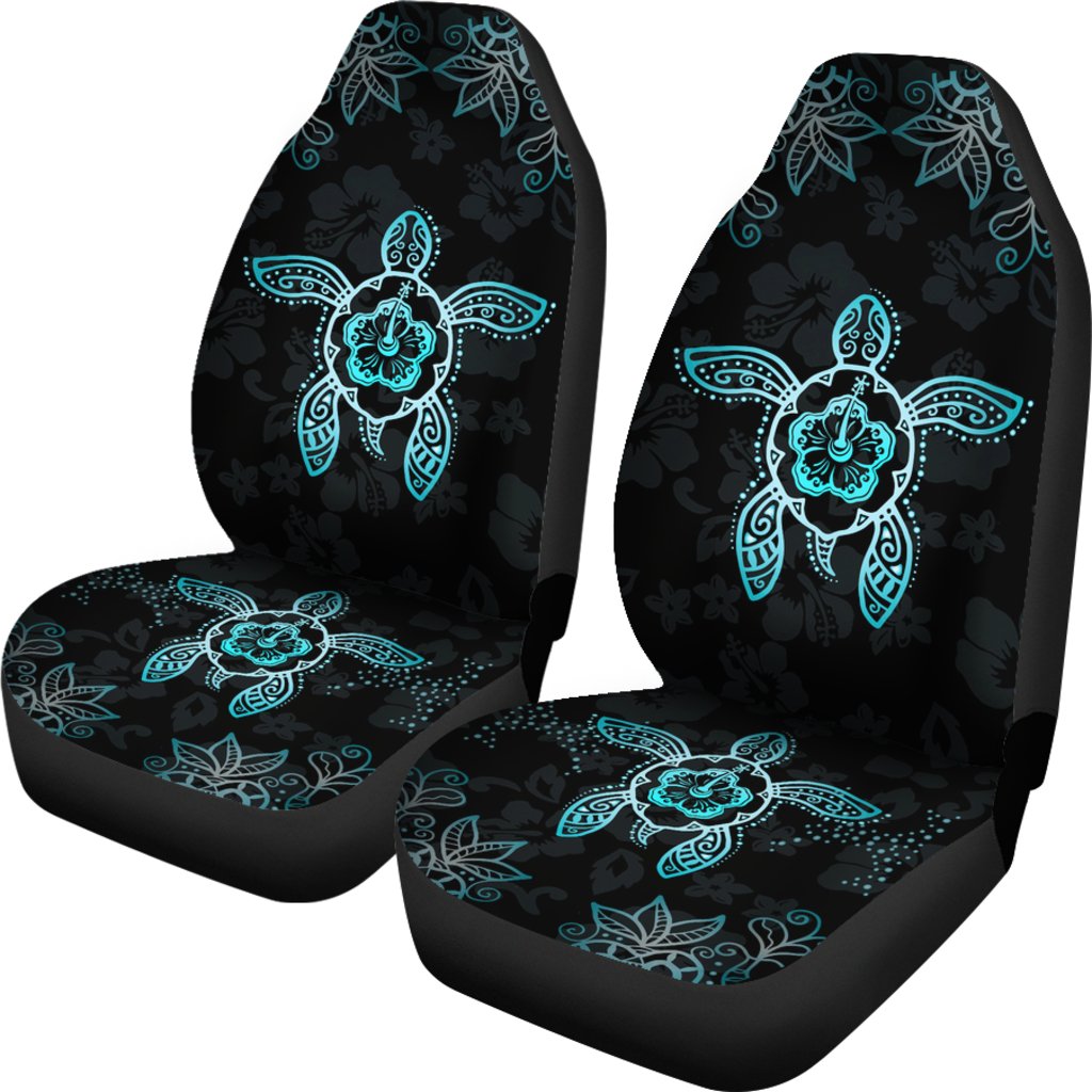 Hawaii Blue Turtle And Hibiscus Car Seat Covers Universal Fit White - Polynesian Pride