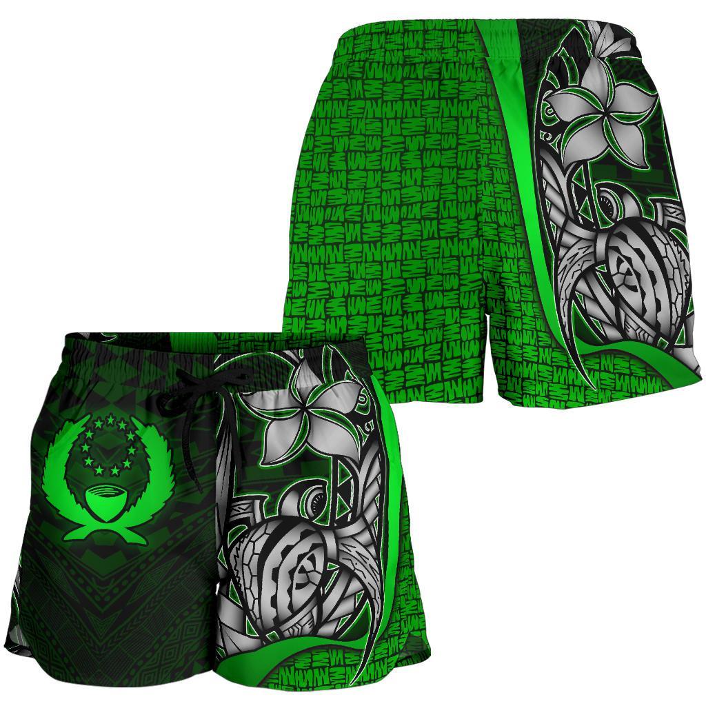 Pohnpei Micronesia Women's Shorts Green - Turtle With Hook - Polynesian Pride