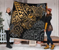Guam Polynesian Premium Quilt - Gold Turtle Flowing - Polynesian Pride