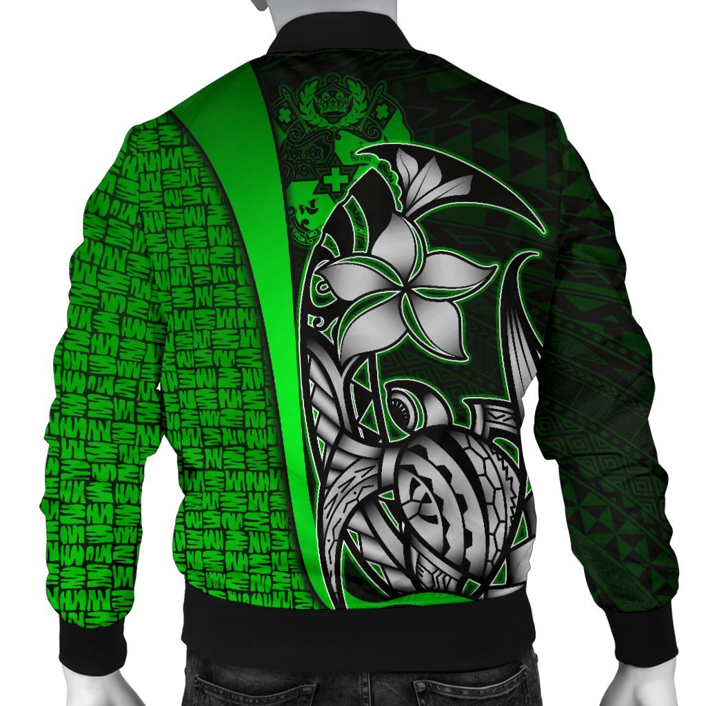 Tonga Micronesia Men's Bomber Jackets Green - Turtle With Hook - Polynesian Pride