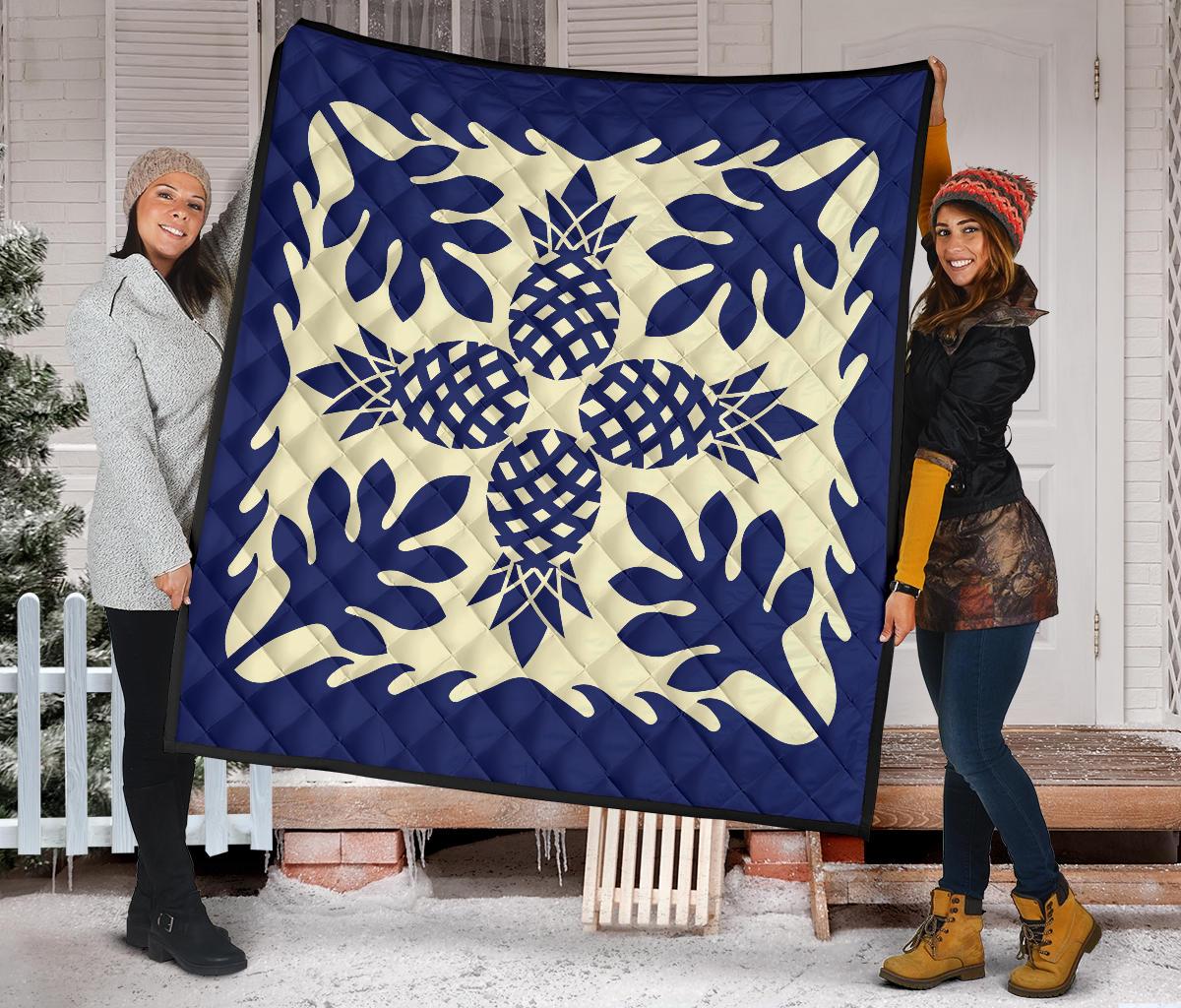 Hawaiian Pineapple Tropical Pattern Premium Quilt - Blue - Argu Style - AH - Polynesian Pride