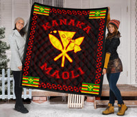 Kanaka Maoli Flag Polynesian Premium Quilt Red - Love Style Red - Polynesian Pride