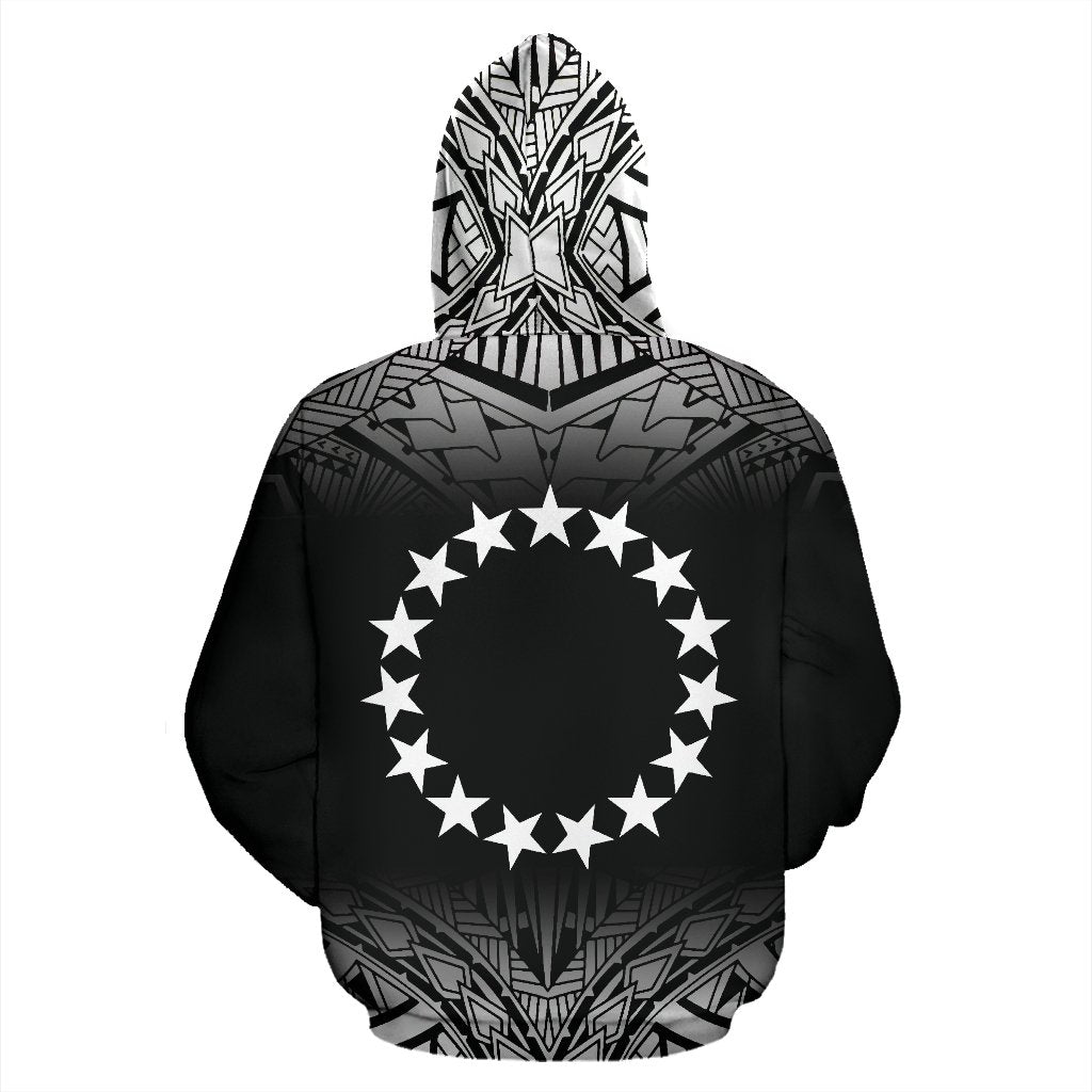 Cook Islands All Over Custom Zip up Hoodie Black Fog Style - Polynesian Pride