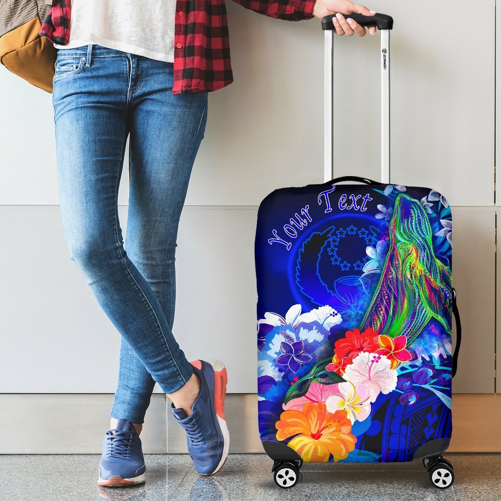 Pohnpei Custom Personalised Luggage Covers - Humpback Whale with Tropical Flowers (Blue) Blue - Polynesian Pride