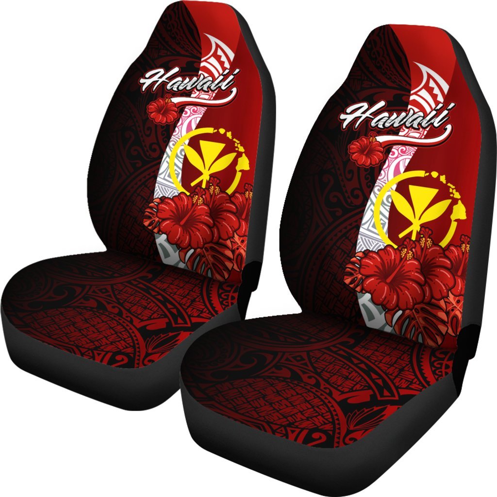 Hawaii Polynesian Car Seat Covers - Coat Of Arm With Hibiscus - Polynesian Pride