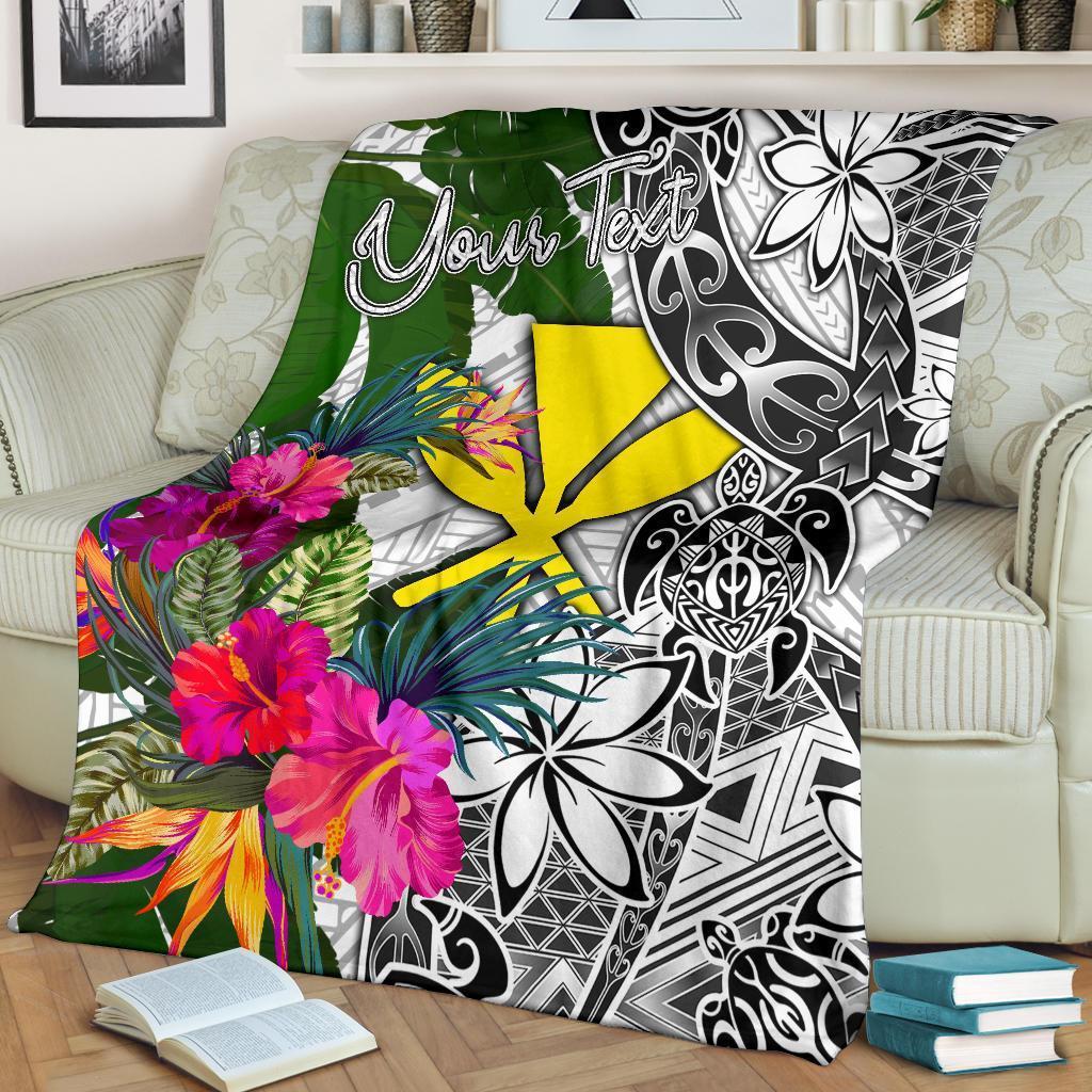 Hawaii Custom Personalised Premium Blanket White - Turtle Plumeria Banana Leaf - Polynesian Pride