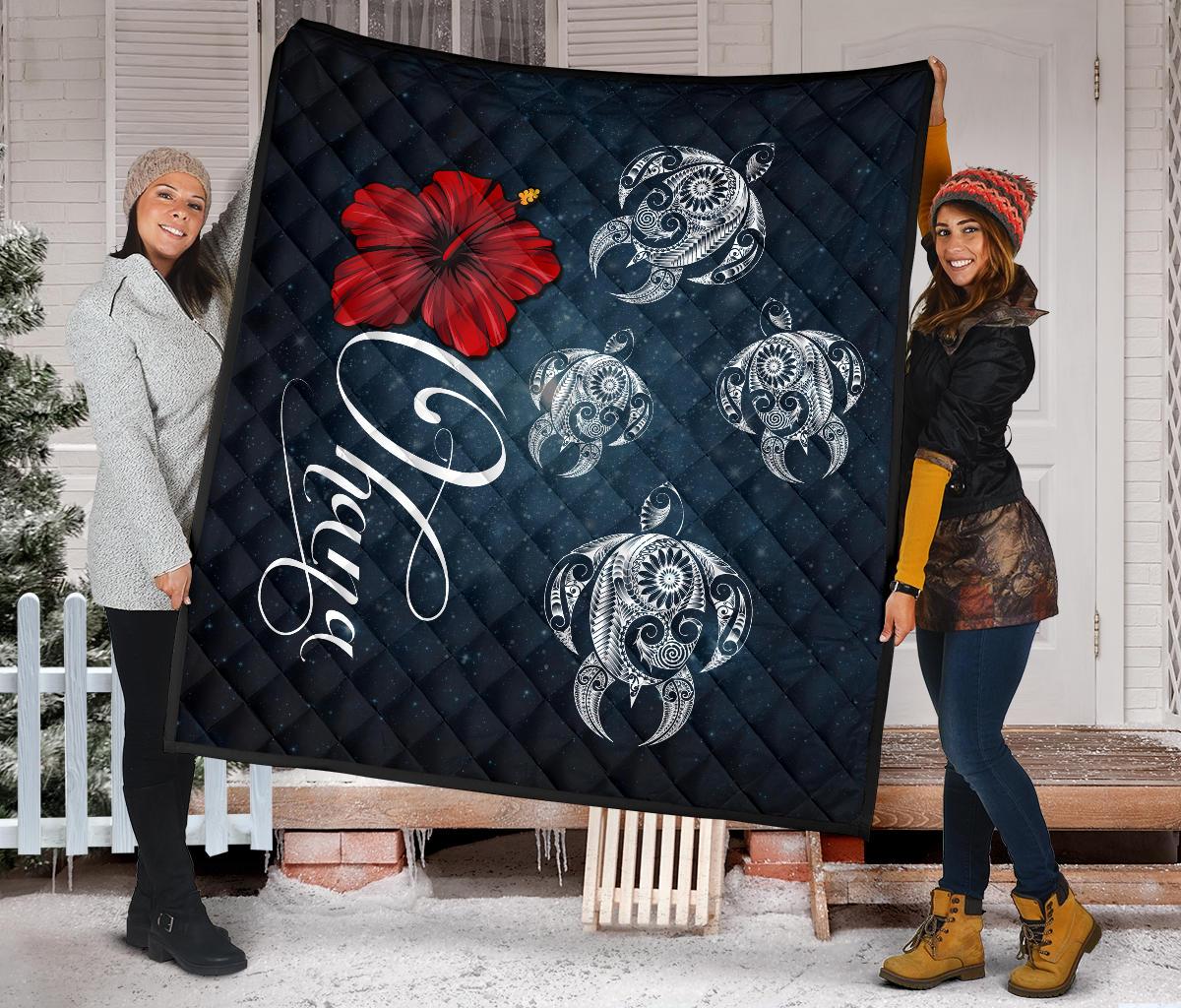 Hawaii Ohana Turtle Hibiscus Galaxy Premium Quilt - Polynesian Pride