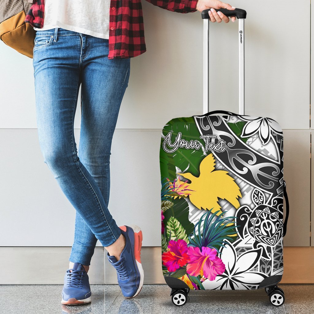 Papua New Guinea Custom Personalised Luggage Covers White - Turtle Plumeria Banana Leaf - Polynesian Pride