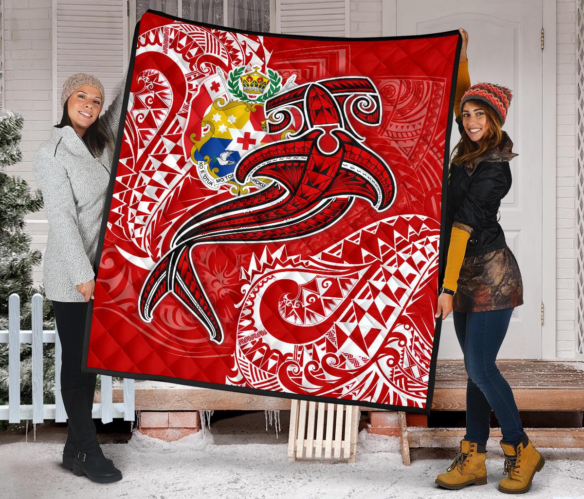 Tonga Premium Quilt - Red Shark Polynesian Tattoo - Polynesian Pride