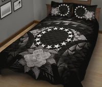 Cook Islands Polynesian Quilt Bed Set Hibiscus Gray - Polynesian Pride