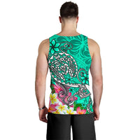 Polynesian Men's Tank Top - Turtle Plumeria Turquoise Color - Polynesian Pride