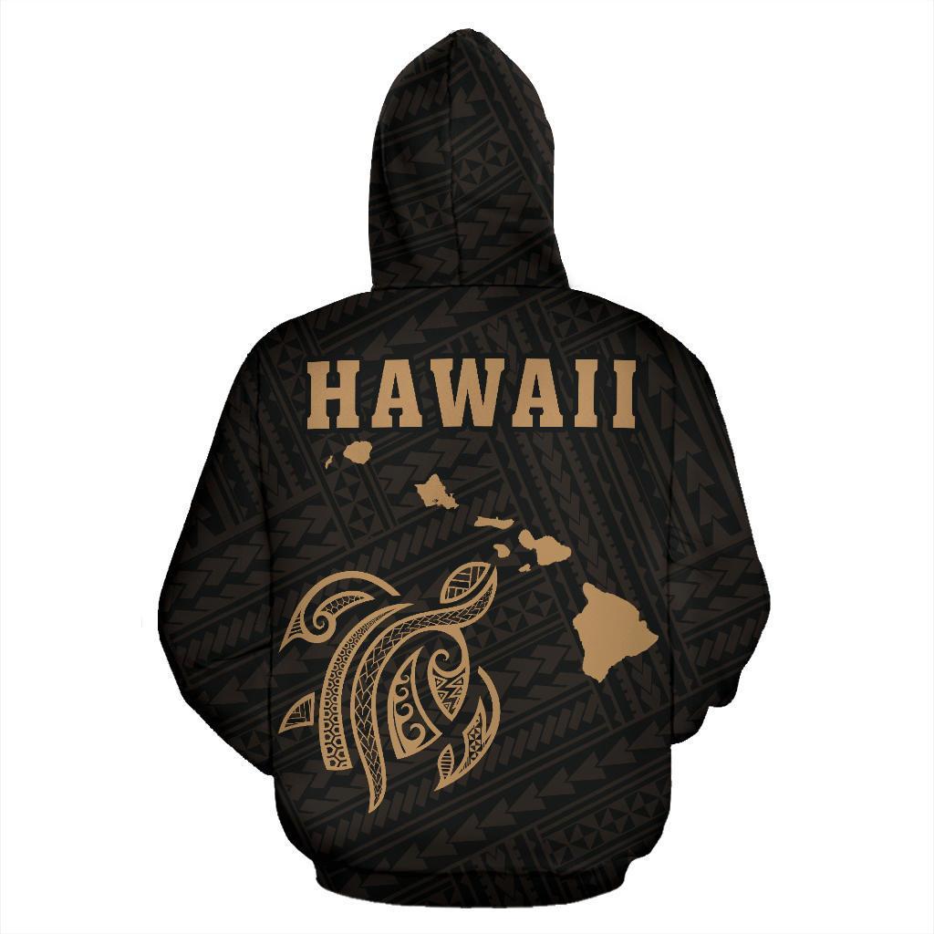 Polynesian Kakau Turtle Map of Hawaii Zip Hoodie Gold - Polynesian Pride