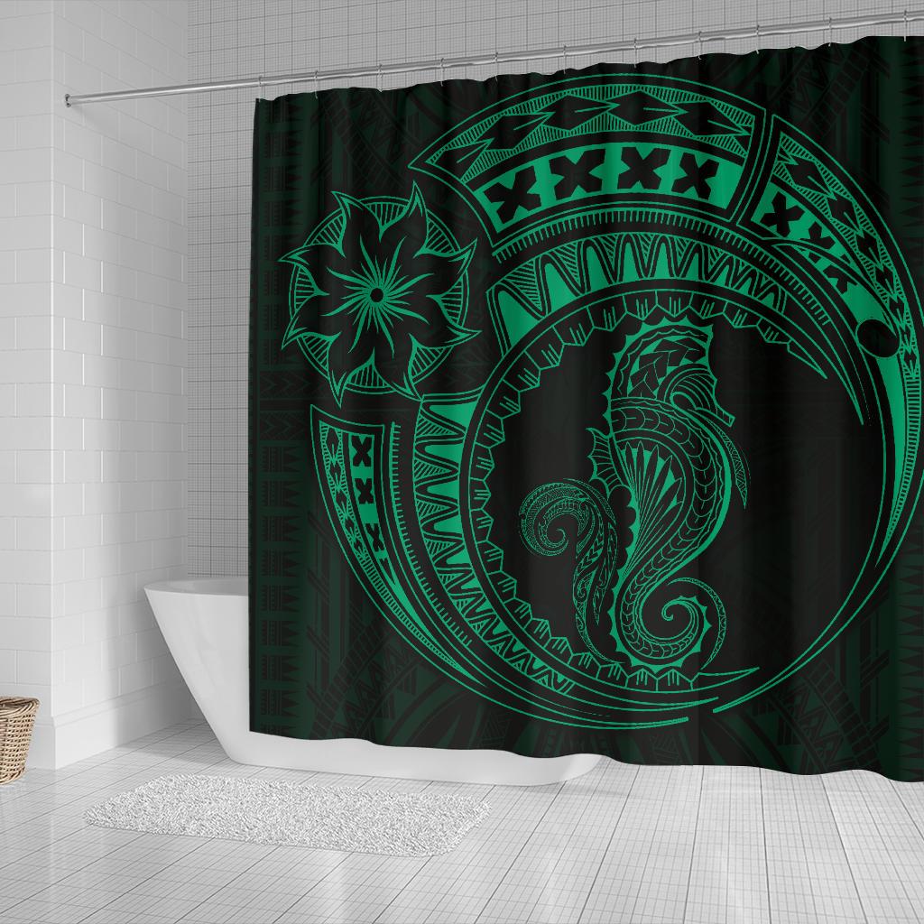 Seahorse Polynesian Shower Curtain - Polynesian Tattoo Green - Polynesian Pride