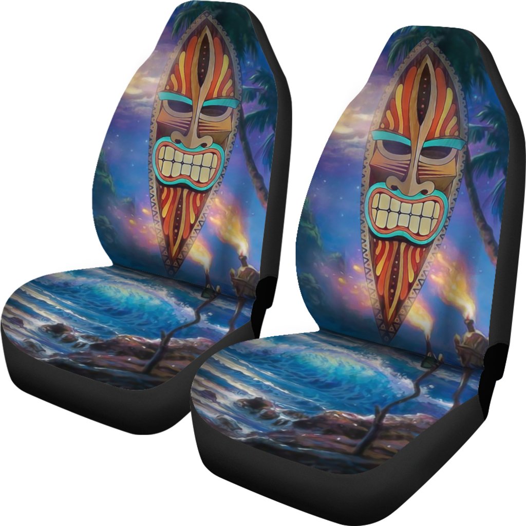Tiki Night Background Car Seat Covers Universal Fit White - Polynesian Pride