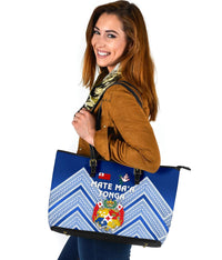 Mate Ma'a Tonga Rugby Large Leather Tote Polynesian Creative Style - Blue - Polynesian Pride