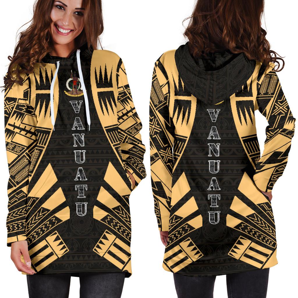 Vanuatu Hoodie Dress - Polynesian Tattoo Gold - Polynesian Pride