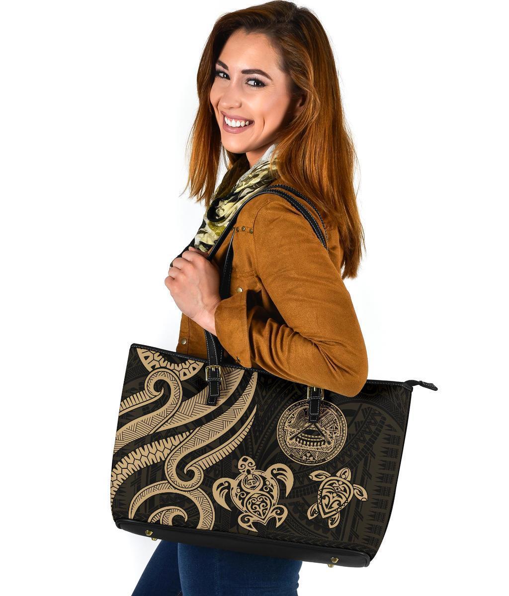 American Samoa Large Leather Tote - Gold Tentacle Turtle - Polynesian Pride