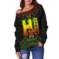 Hawaii Map Polynesian Women's Off Shoulder Sweater - Reggae Color Version - Polynesian Pride
