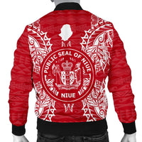Niue Polynesian Men's Bomber Jacket Map Red White - Polynesian Pride
