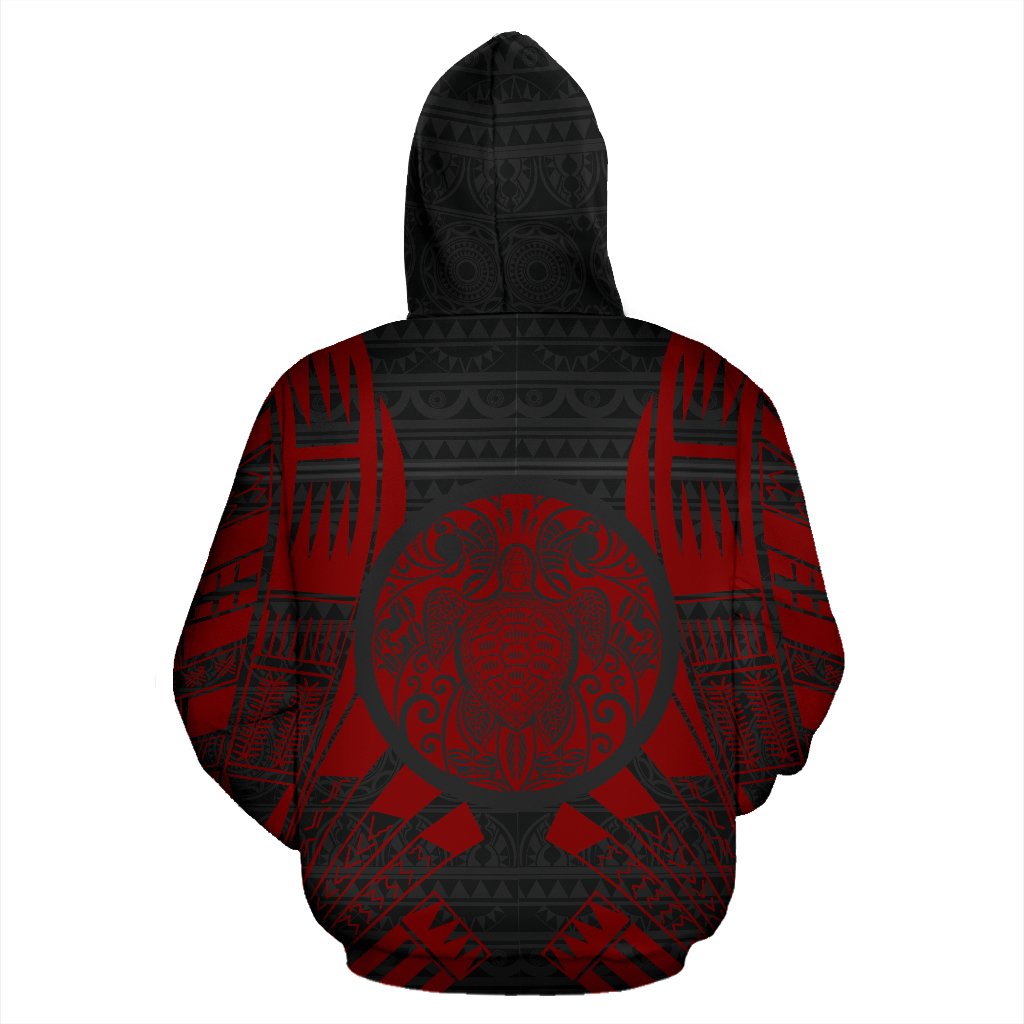 Turtle All Over Hoodie Red Tattoo Style - Polynesian Pride