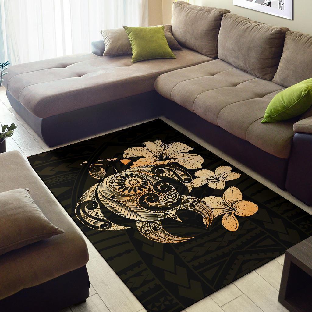 Hibiscus Plumeria Mix Polynesian Turtle Area Rug AH - Polynesian Pride