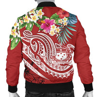 Polynesian Samoa Men's Bomber Jacket - Summer Plumeria (Red) - Polynesian Pride