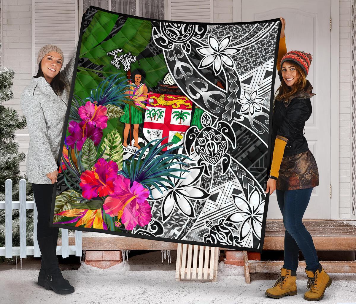 Fiji Premium Quilt - Turtle Plumeria Banana Leaf Crest - Polynesian Pride