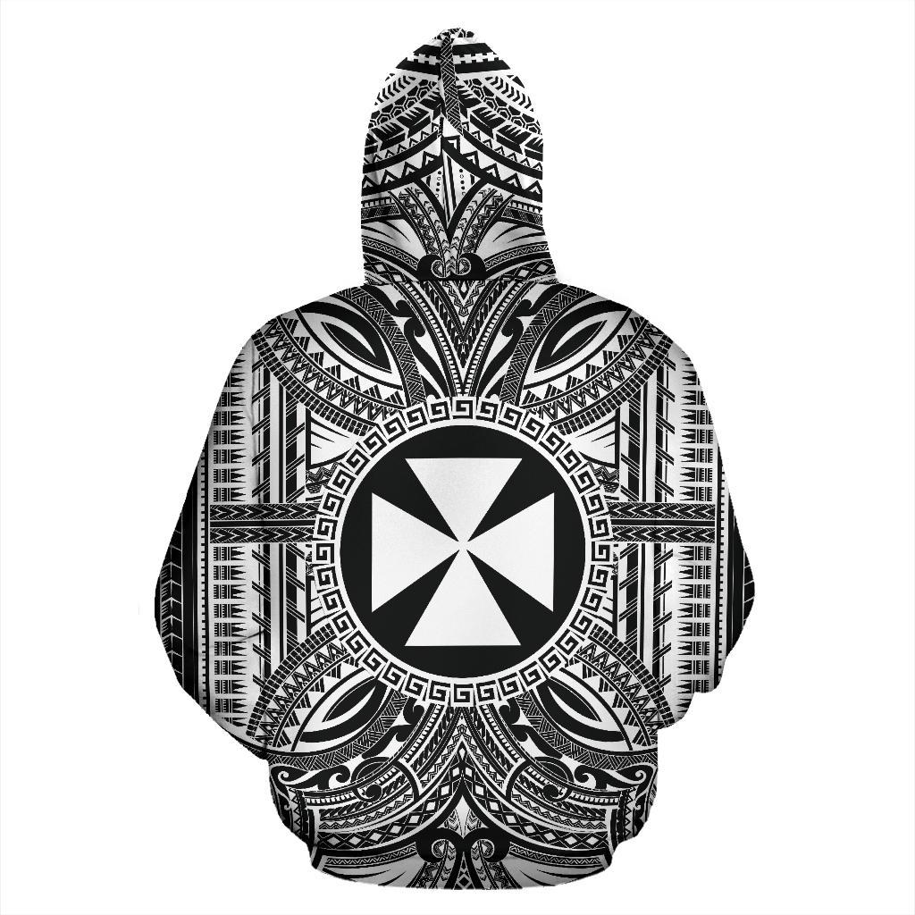 Wallis nd Futuna ll Over Hoodie Wallis nd Futuna Coat of rms Polynesian White Black - Polynesian Pride