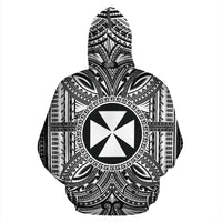 Wallis nd Futuna ll Over Hoodie Wallis nd Futuna Coat of rms Polynesian White Black - Polynesian Pride