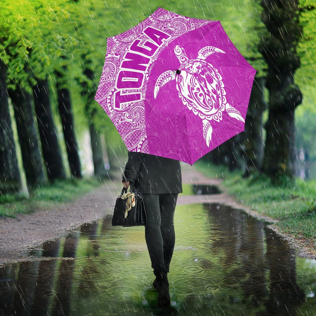 Tonga Umbrella Turtle Mermaid Polynesian Pattern White Pink Umbrella - TH0 One Size Pink - Polynesian Pride