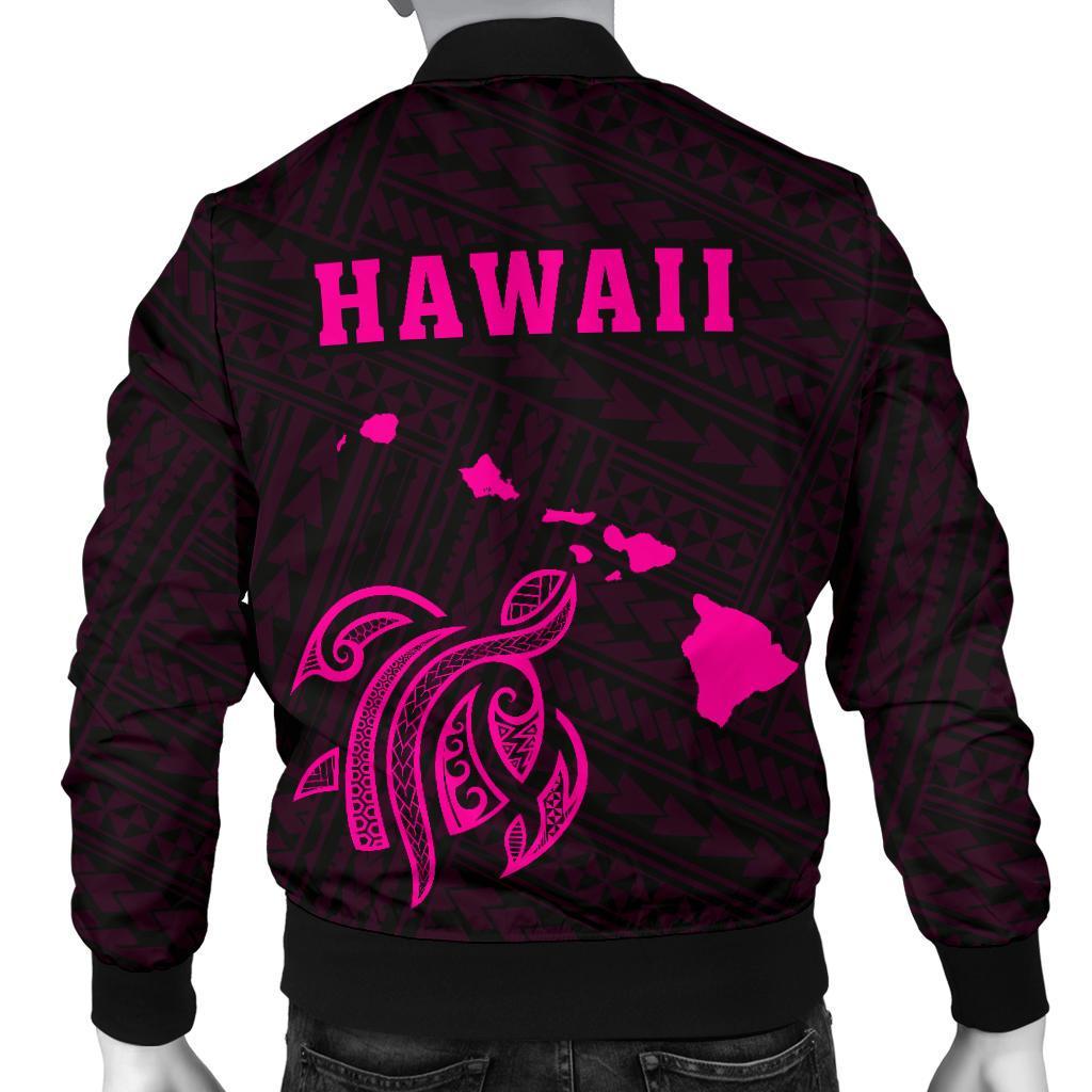 Hawaii Kakau Polynesian Turtle Map Men's Bomber Jacket - Pink - Polynesian Pride