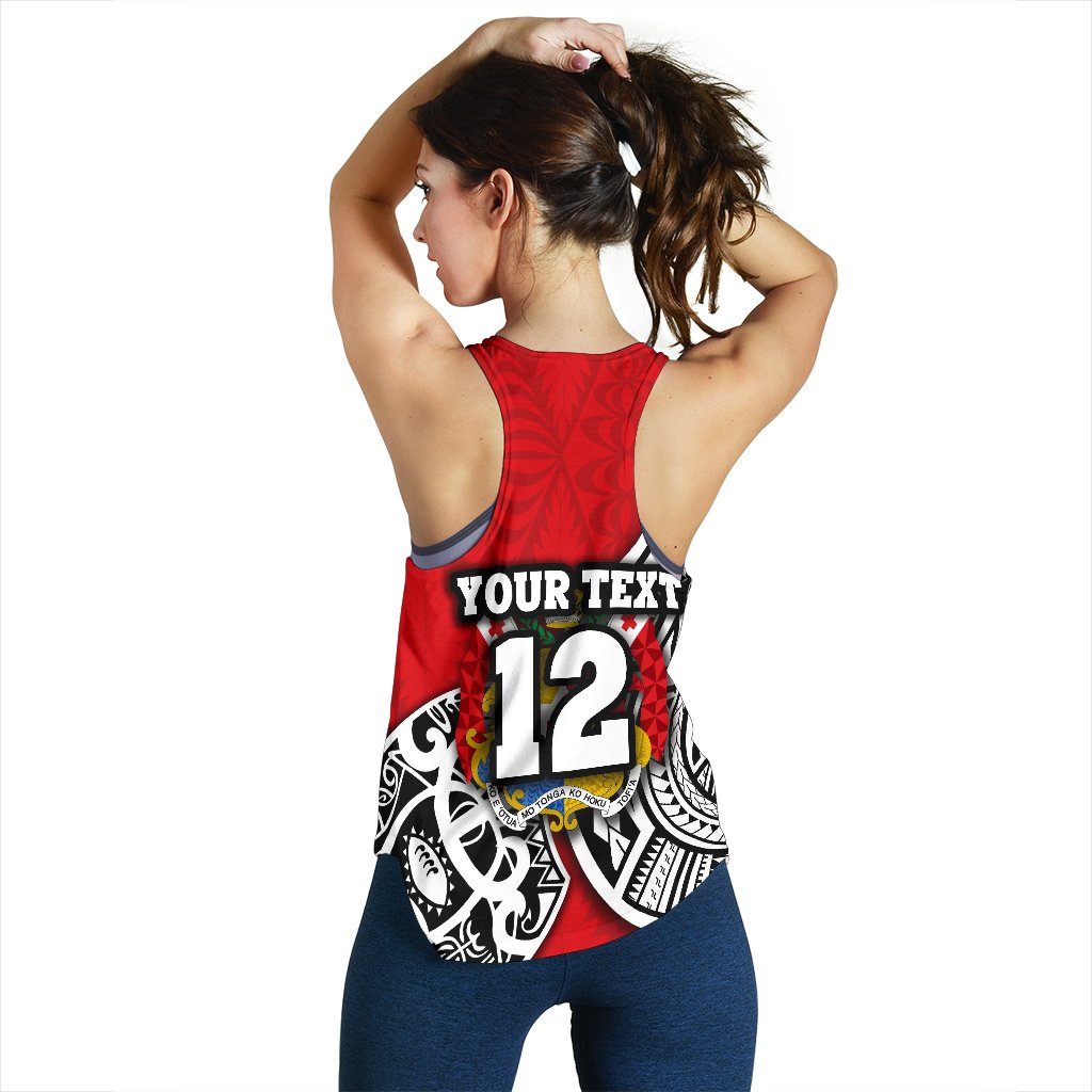 (Custom Personalised) Tonga Rugby Women's Racerback Tank Polynesian Style - Polynesian Pride