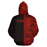 Hibiscus Hoodie Zip up Polynesian Half Style Red - Polynesian Pride