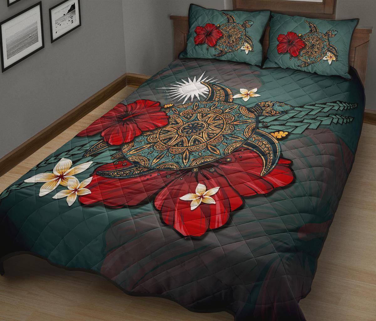Marshall Islands Quilt Bed Set - Blue Turtle Tribal - Polynesian Pride