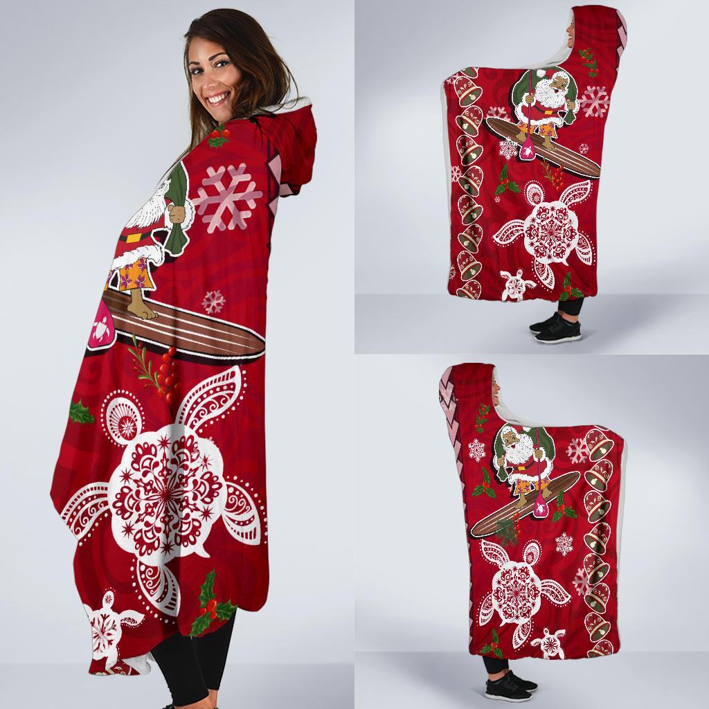 Hawaii Turtle Santa Claus Pattern Christmas Hooded Blanket - San Style - AH - Polynesian Pride