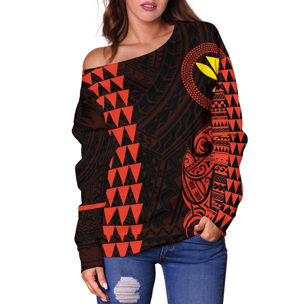 Hawaii Kanaka Polynesian Personalized Women's Off Shoulder Sweater - Orange - Polynesian Pride