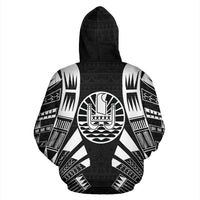 French Polynesia All Over Custom Zip up Hoodie Black Tattoo Style - Polynesian Pride