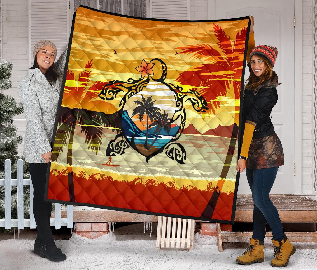 Hawaii Turtle Coconut Tree Premium Quilt - Polynesian Pride