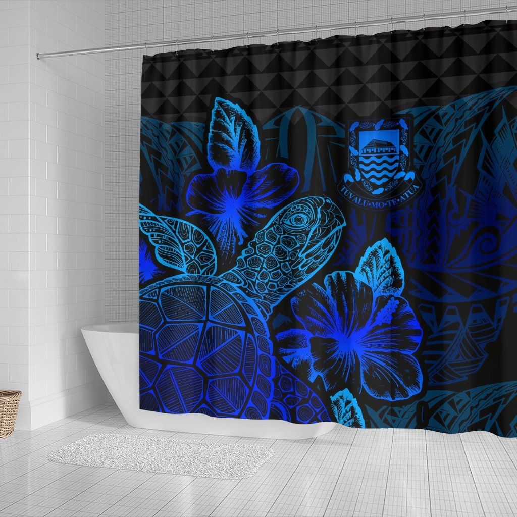 Tuvalu Shower Curtain Turtle Hibiscus Blue - Polynesian Pride