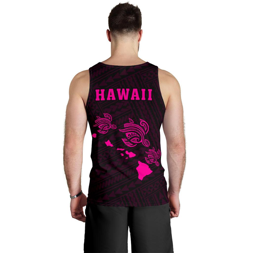 Hawaii Kakau Polynesian Three Turtles Map Men's Tank Top - Pink - Polynesian Pride