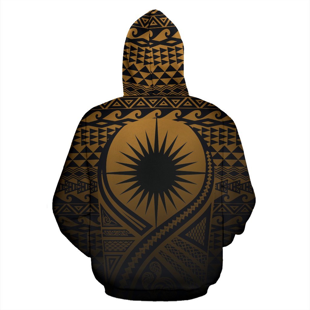 Marshall Islands All Over Zip up Hoodie Lift up Gold - Polynesian Pride