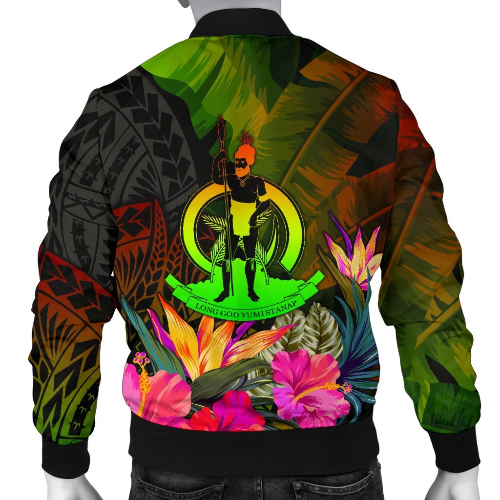 Vanuatu Polynesian Men's Bomber Jacket - Hibiscus and Banana Leaves - Polynesian Pride