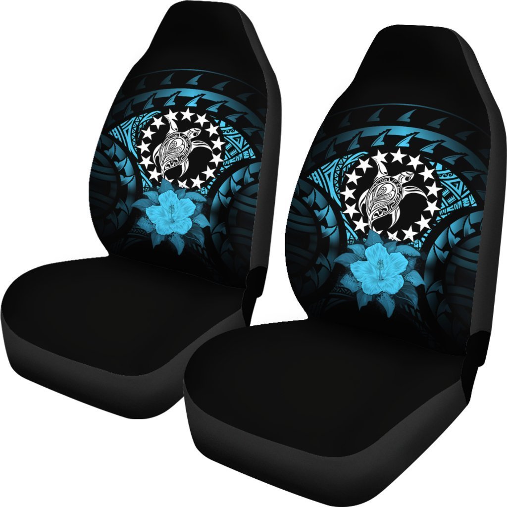 Cook Islands Car Seat Cover - Turquoise Hibiscus Universal Fit Black - Polynesian Pride