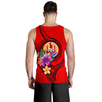 Tahiti Polynesian Men's Tank Top - Floral With Seal Red - Polynesian Pride