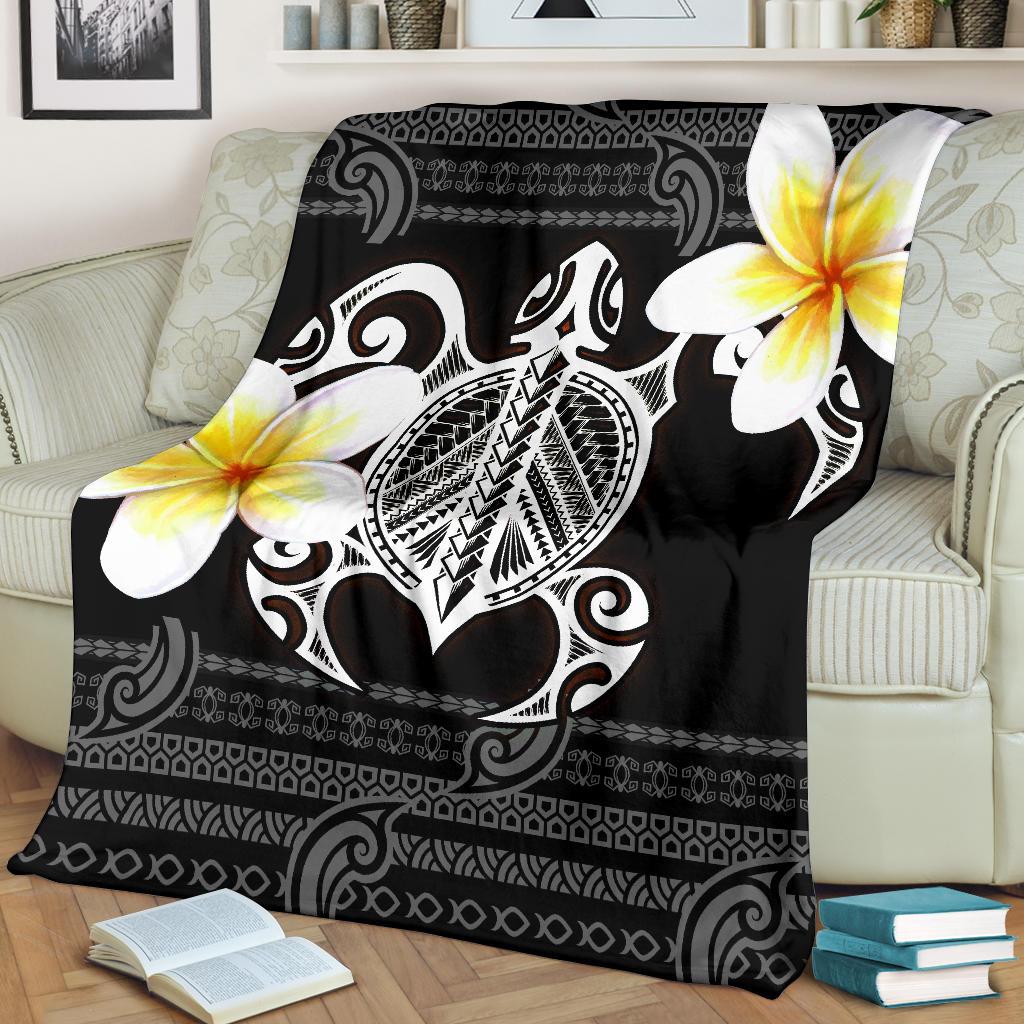 Hawaii Premium Blanket - Turtle Plumeria Flowers Polynesian Pattern - Polynesian Pride