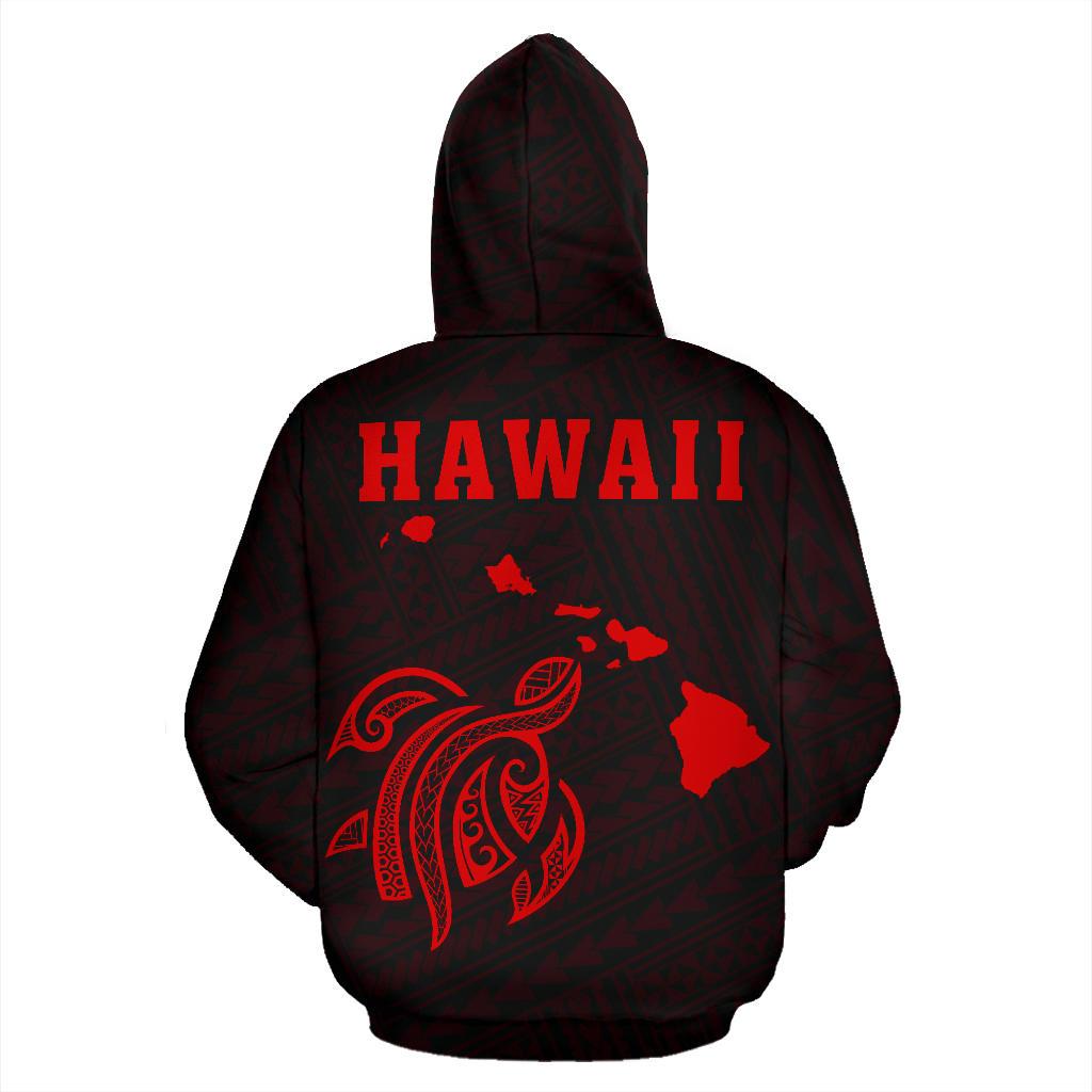 Polynesian Kakau Turtle Map of Hawaii Hoodie Red - Polynesian Pride