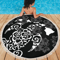 Turtle Hibiscus Map White Beach Blanket - Polynesian Pride