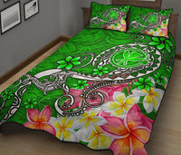 Hawaii Quilt Bed Set - Turtle Plumeria Polynesian Tattoo Green Color - Polynesian Pride