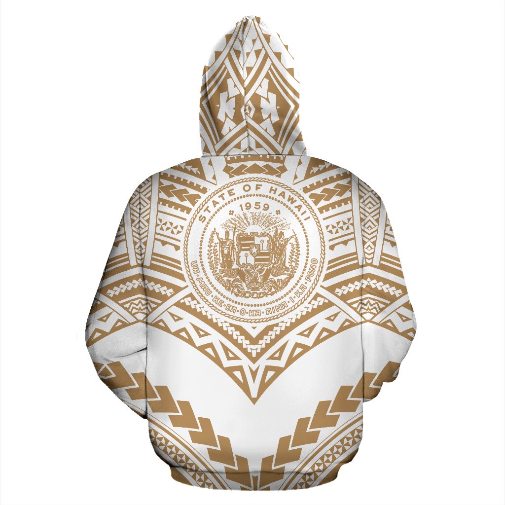 Hawaii Polynesian Tribal Hoodie New Warrior Style Golden and White Color - Polynesian Pride